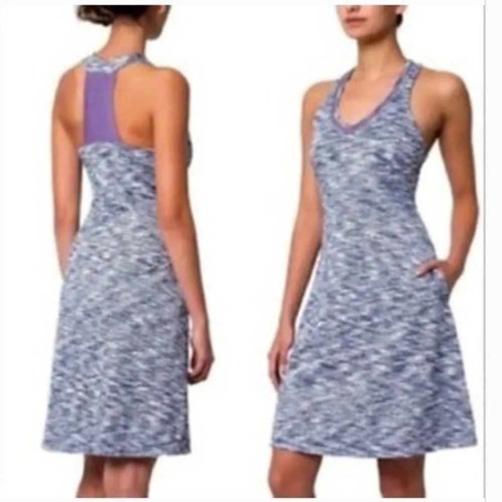 MPG Women's Size Medium Marled Performance Dress Purple Black V-Neck Sleeveless